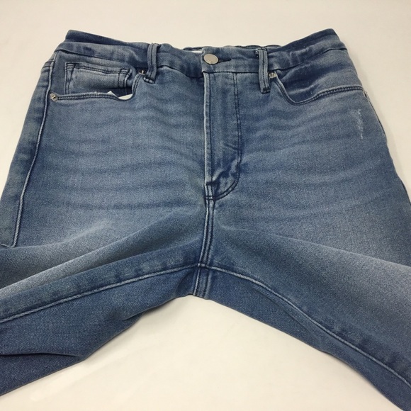 Good American Good Waist Cropped Skinny Split Back Pocket Blue Jeans Size 6/28 - Picture 8 of 12